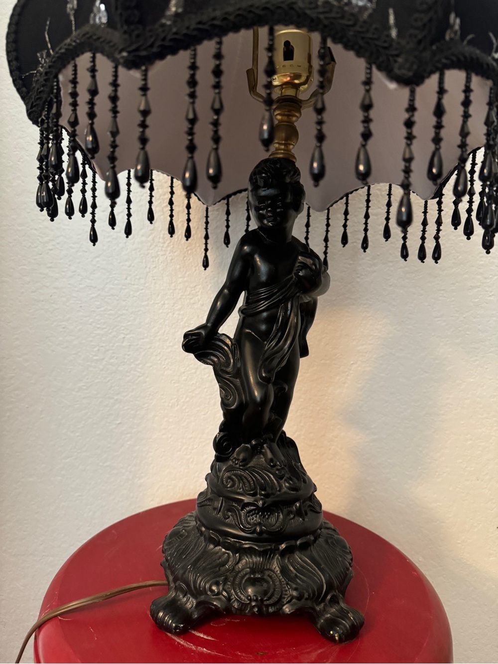 Vintage Table Rococo 13.5" Brass Cherub Statue Lamp Total 24" Tall - Picture 6 of 16